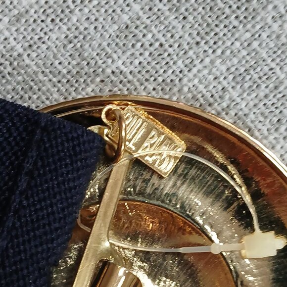 Vintage Bill Blass Round Medallion Elastic Stretch Belt 1990's Navy Blue Gold - Picture 3 of 6